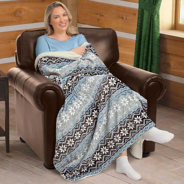 Easylife Plush Sherpa Throw Blanket in Nordic Blue