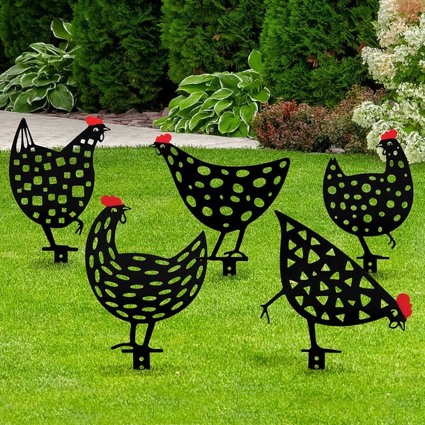 Easylife Garden Chicken Silhouettes in Red, Size Set of 5, Acrylic
