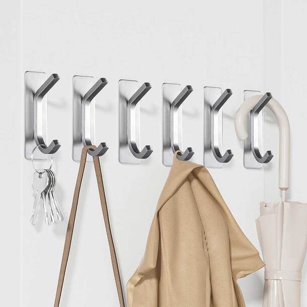 Easylife Self-Adhesive Hooks in Silver, Size Pack Of 6