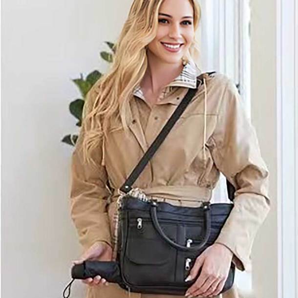 Easylife Leather Rfid Organiser Umbrella Bag in Black