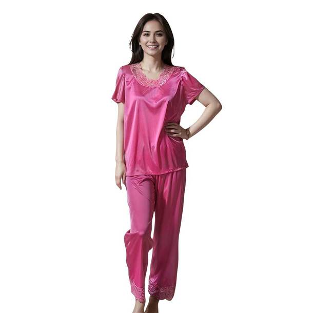 Image of Short Sleeve Pajama Set in Pink, Size Large