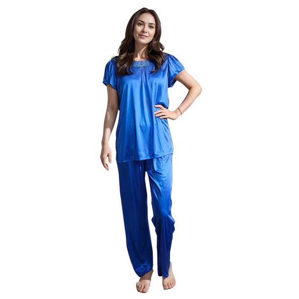 Image of Short Sleeve Pajama Set in Blue, Size Large