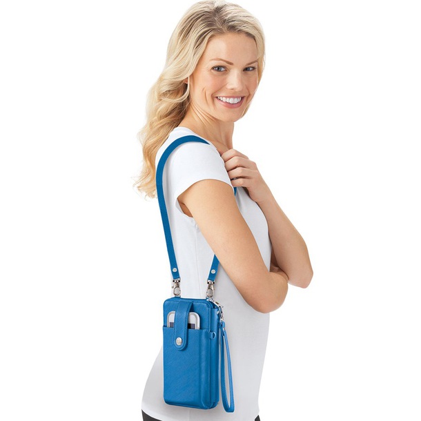 Image of Rfid Crossbody Cell Phone Wallet/ Bag in Blue